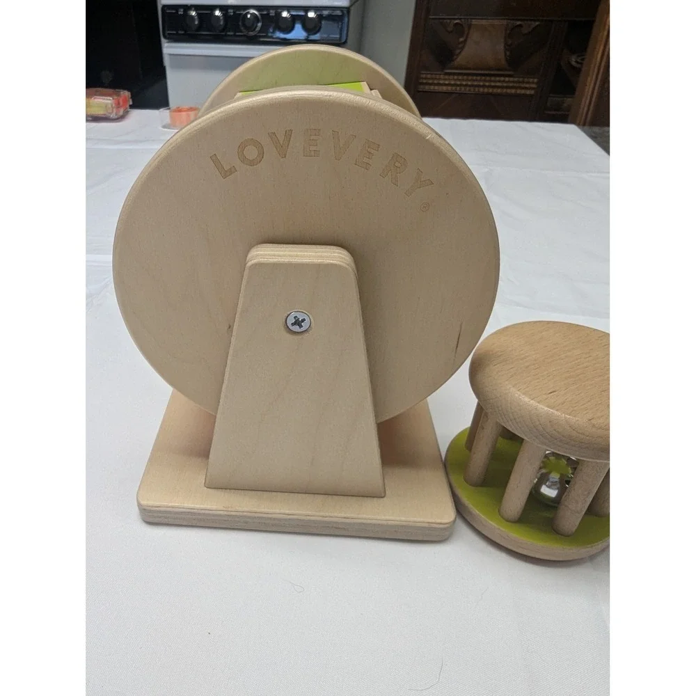 Lovevery Montessori Wooden Spinning Rainbow Drum & Rattle‎ Shaker, 2 Board Books
